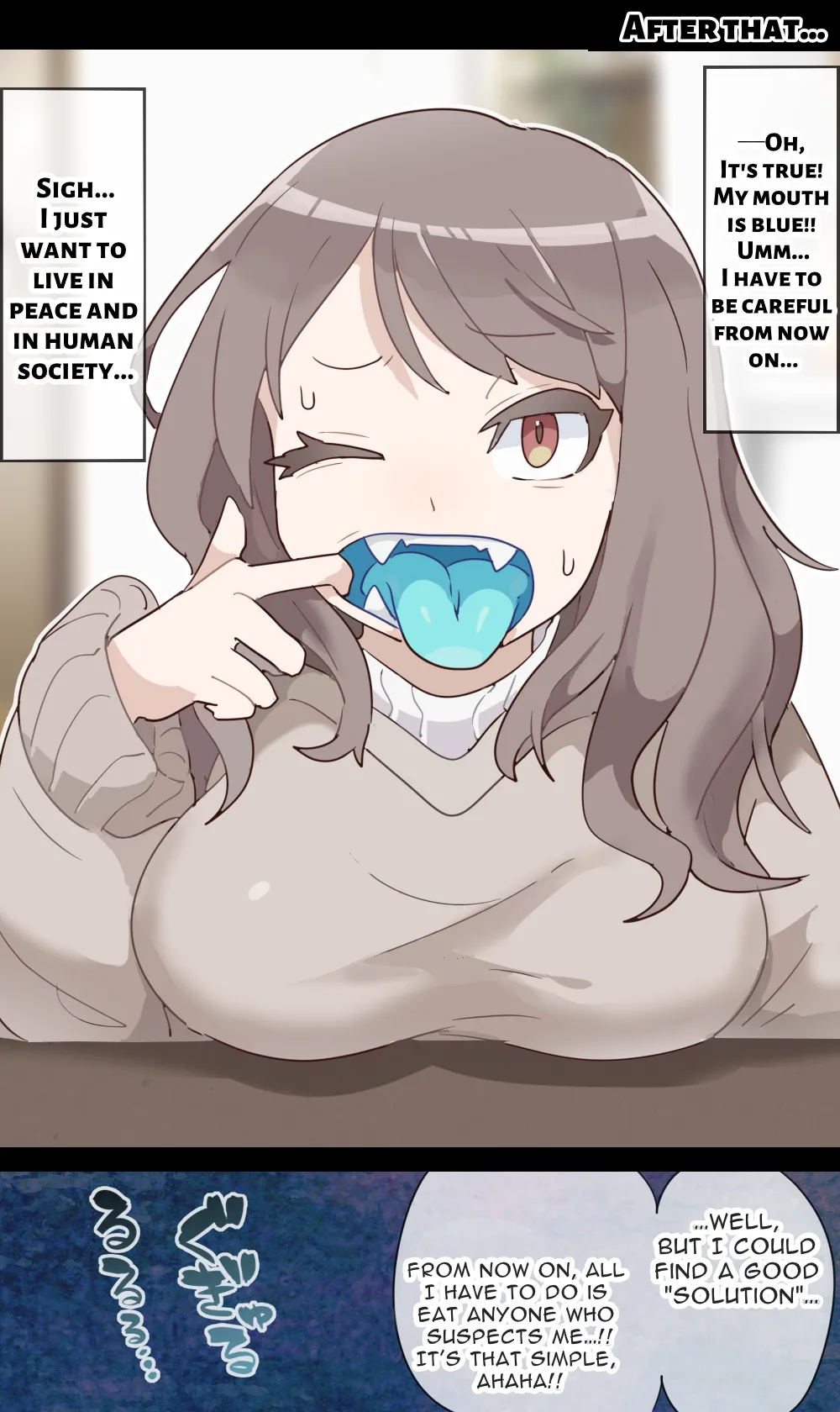 A vore manga where you are shrunk by a girl with blue mucous membranes and then swallowed whole page 5 full