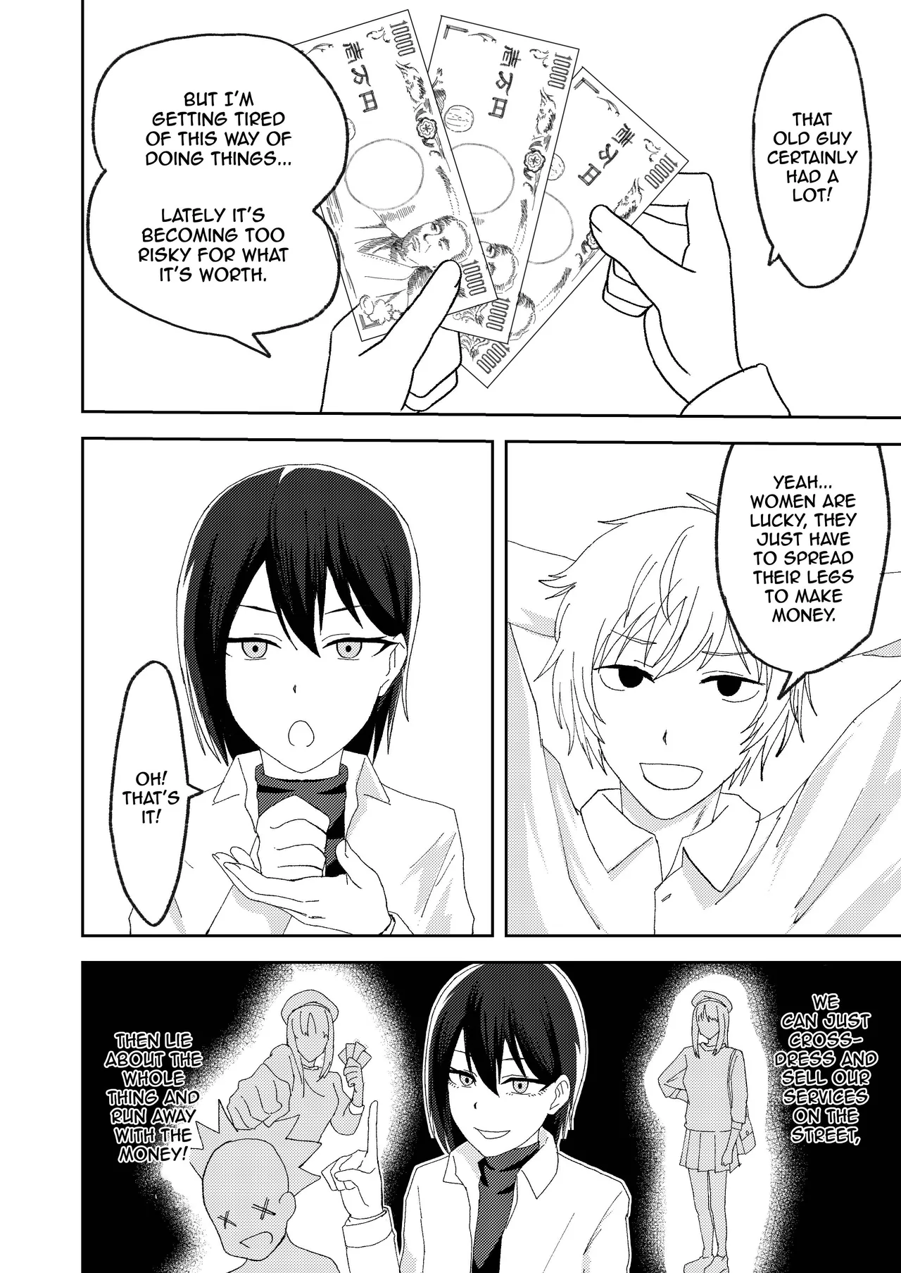 Katsuage ni Akita kara P-katsu Sagi Shitemita! | I Got Bored of Extorting People, So I Tried Sugar Daddy Scamming! + Bonus page 4 full
