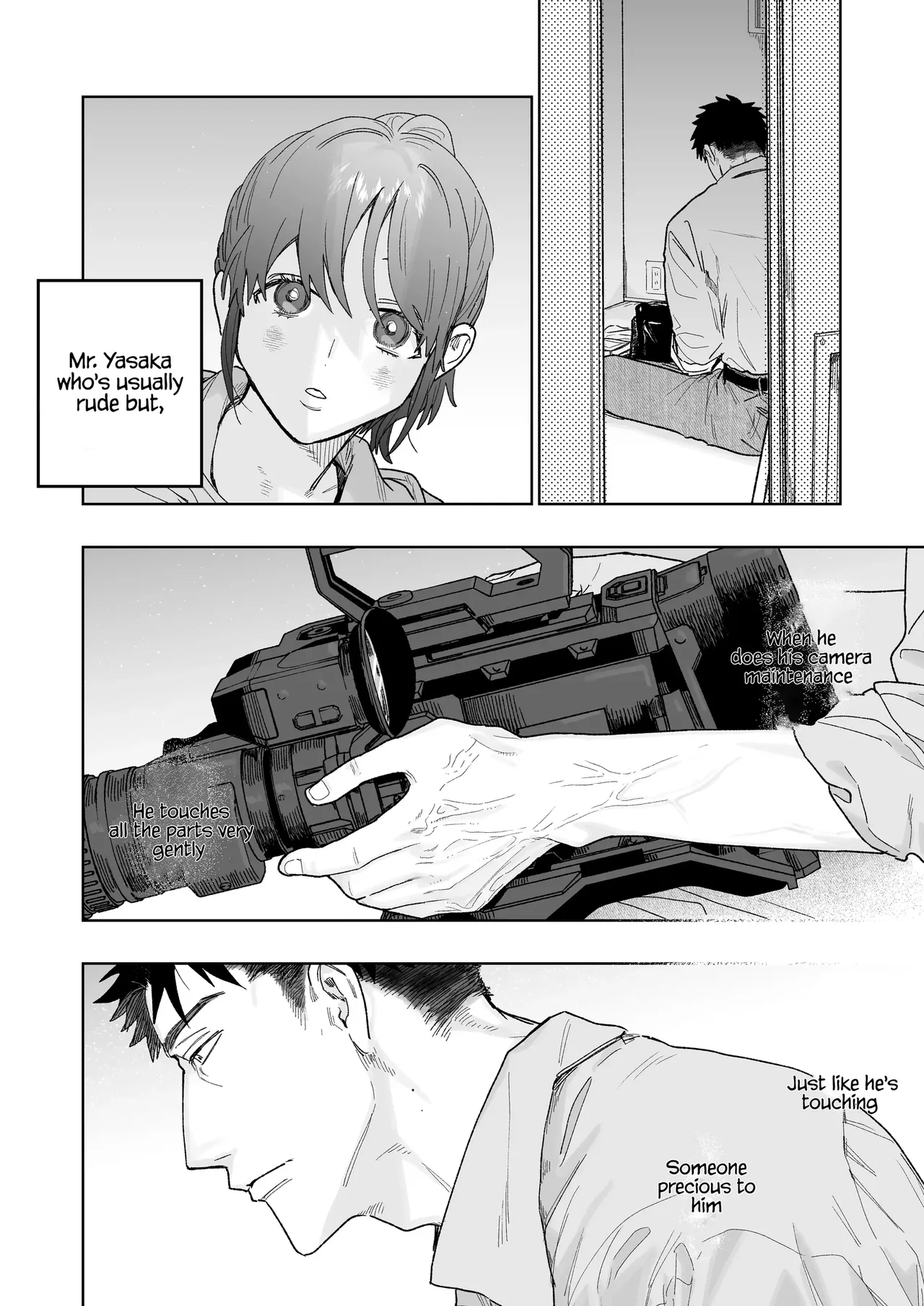 Kowamote cameraman Yasaka-san ga watashi o suki tte maji desu ka!? | Is it true that tough-looking cameraman Yasaka-san likes me!? page 6 full